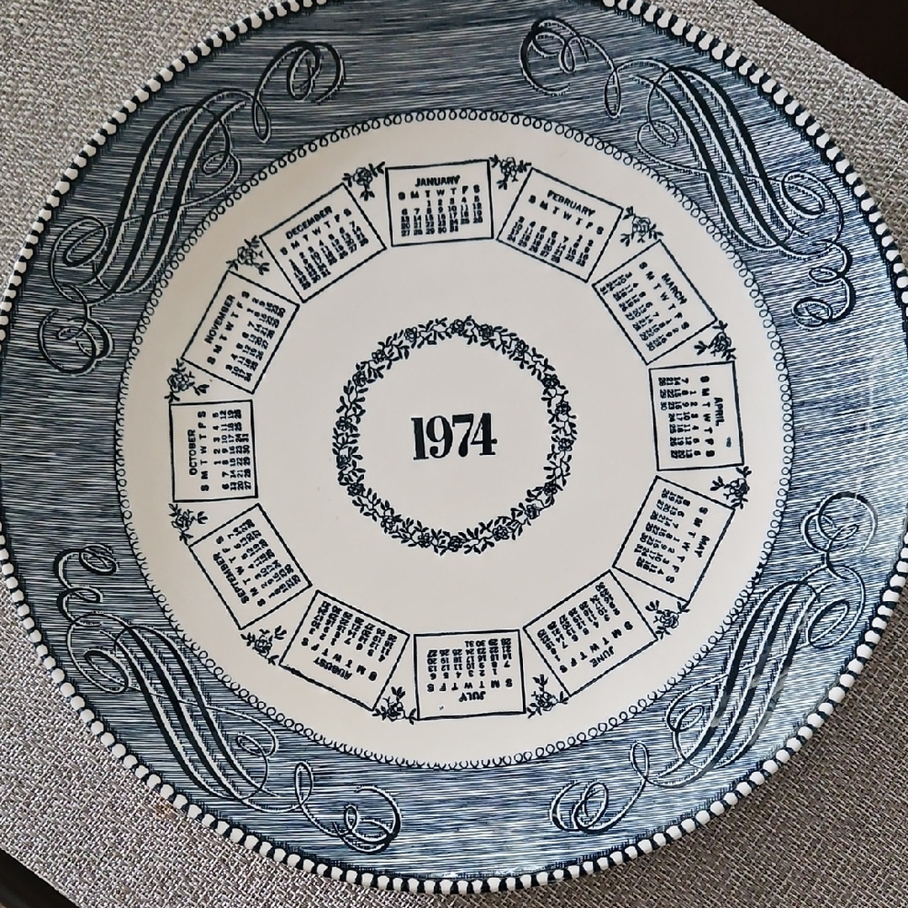 Blue and White Calendar Dinnerware Plate